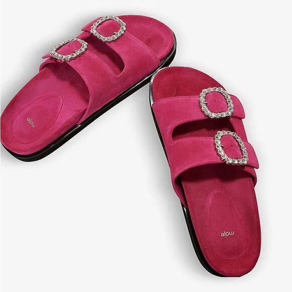 MAJE Crystal-embellished pink open-toe suede sandals NWOT - Picture 1 of 8